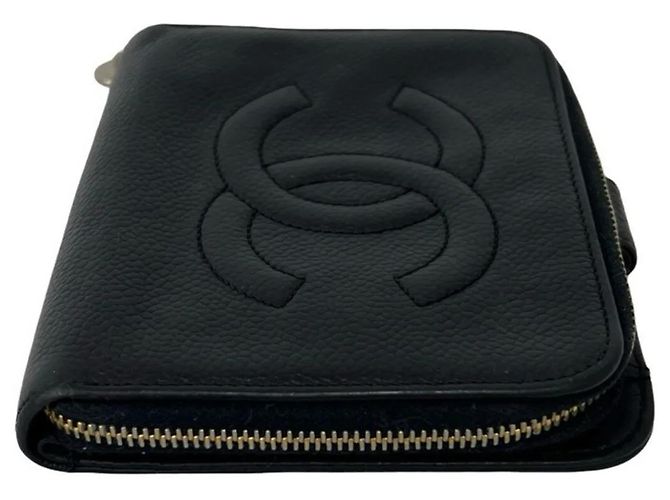 Chanel Coco Mark Vintage Caviar Leather Bi-fold Wallet Black - view 5