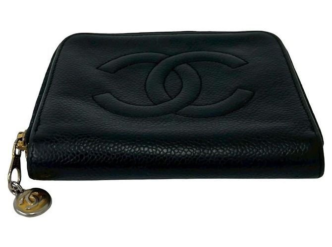 Chanel Coco Mark Vintage Caviar Leather Bi-fold Wallet Black - view 6