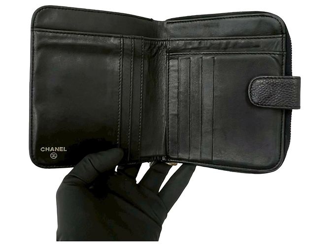 Chanel Coco Mark Vintage Caviar Leather Bi-fold Wallet Black - view 7