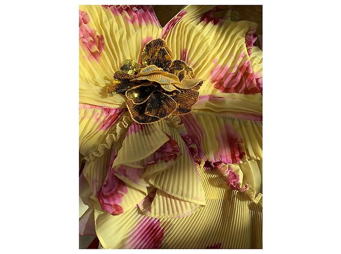 Emanuel Ungaro Ungaro Plissee-Kleid mit gelbem Blumenmuster und Rüschen Pink - Ansicht 4