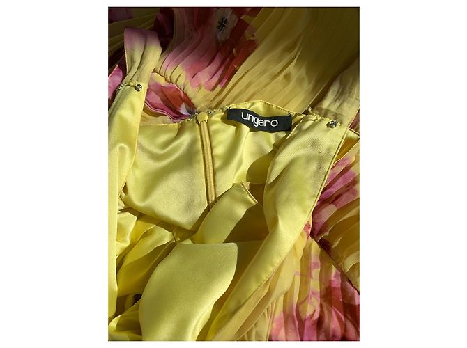Emanuel Ungaro Ungaro Plissee-Kleid mit gelbem Blumenmuster und Rüschen Pink - Ansicht 5