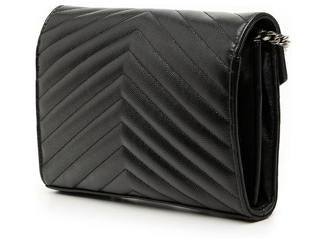 Portafoglio a catena a bustina con monogramma chevron in pelle grain de poudre nera Saint Laurent - vista 2