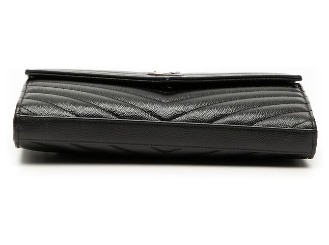 Portafoglio a catena a bustina con monogramma chevron in pelle grain de poudre nera Saint Laurent - vista 3