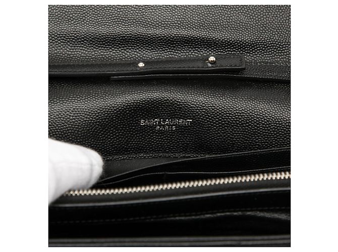 Portafoglio a catena a bustina con monogramma chevron in pelle grain de poudre nera Saint Laurent - vista 5
