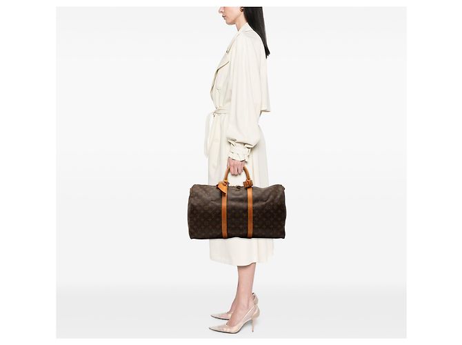 Louis Vuitton Marrone Monogram Keepall Bandouliere 50 - vista 7