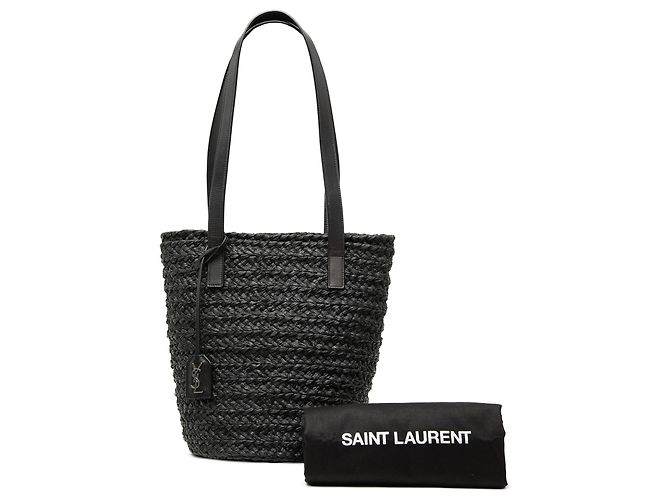 Bolsa Tote Saint Laurent Black Small Raffia Panier Preto - vista 7