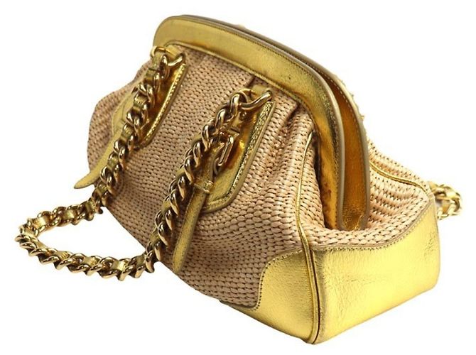 Borsa in paglia beige e oro Prada D'oro - vista 2