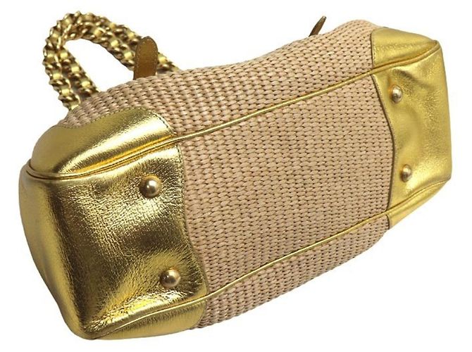 Borsa in paglia beige e oro Prada D'oro - vista 3