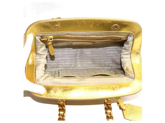 Borsa in paglia beige e oro Prada D'oro - vista 4