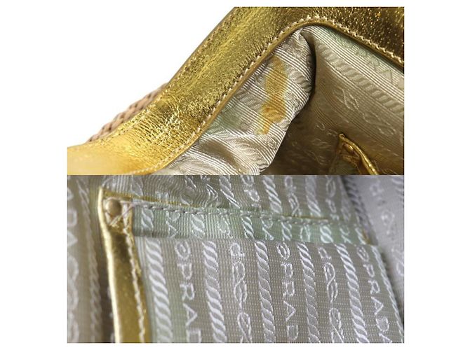 Borsa in paglia beige e oro Prada D'oro - vista 5