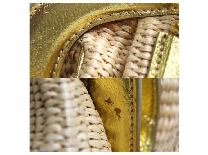 Borsa in paglia beige e oro Prada D'oro - vista 8