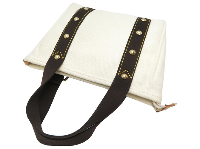 Borsa Louis Vuitton Antigua Cabas PM Marrone Bianco - vista 4