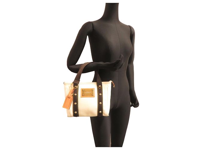 Borsa Louis Vuitton Antigua Cabas PM Marrone Bianco - vista 8
