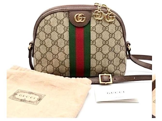 Gucci Ophidia GG Supreme Mini Borsa Marrone Rosso Verde Monogramma - vista 3