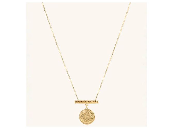 Autre Marque Collar chapado en oro con colgante de moneda y barra martillada Dorado - vista 2