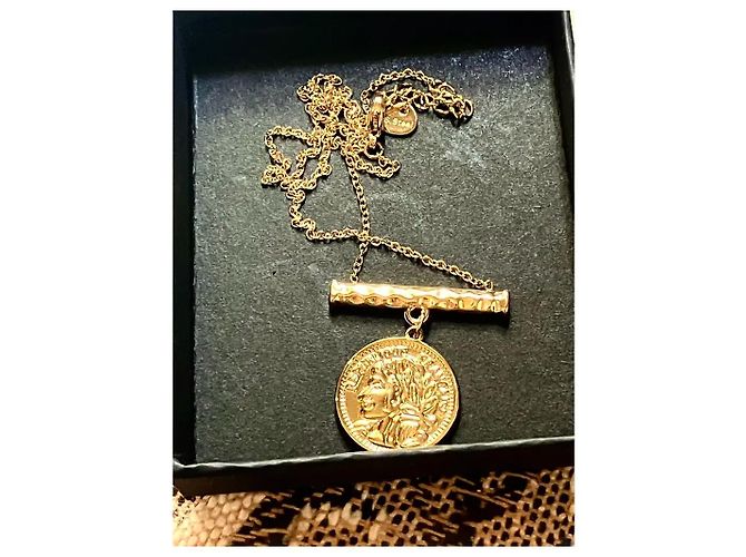Autre Marque Collar chapado en oro con colgante de moneda y barra martillada Dorado - vista 3