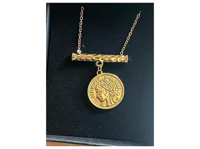 Autre Marque Collar chapado en oro con colgante de moneda y barra martillada Dorado - vista 5