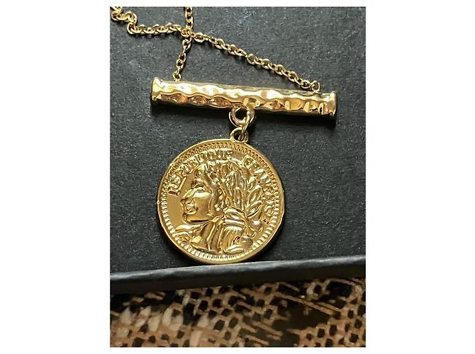Autre Marque Collar chapado en oro con colgante de moneda y barra martillada Dorado - vista 6