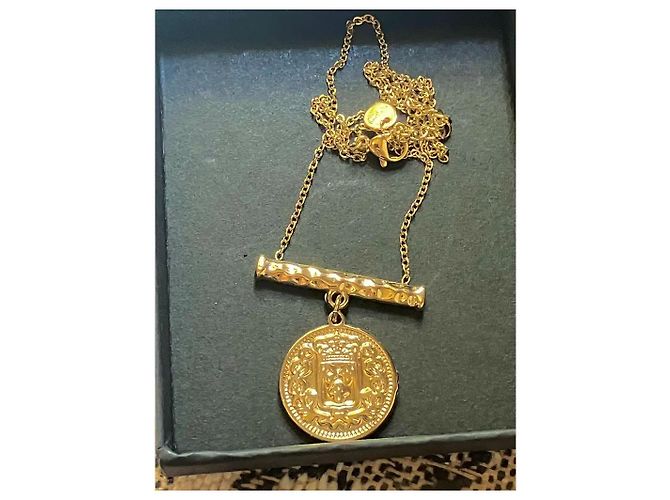 Autre Marque Collar chapado en oro con colgante de moneda y barra martillada Dorado - vista 7
