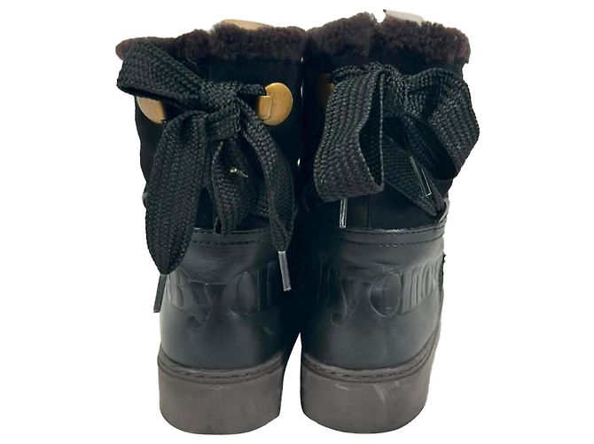 See by Chloé Charlee Shear-Lined Snow Boots in Black Suede - view 3
