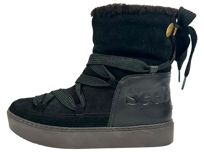 See by Chloé Charlee Shear-Lined Snow Boots in Black Suede - view 4