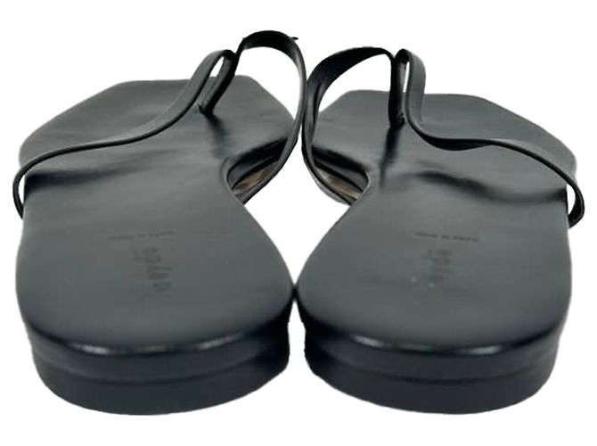 Aeyde Square-Toe Thong Slide Flat Sandals in Black Leather - view 3