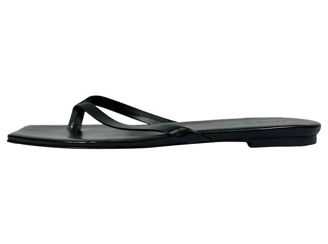 Aeyde Square-Toe Thong Slide Flat Sandals in Black Leather - view 5