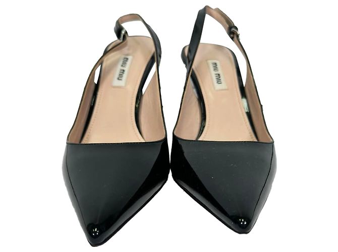 Escarpines slingback con adornos en charol negro Miu Miu - vista 3