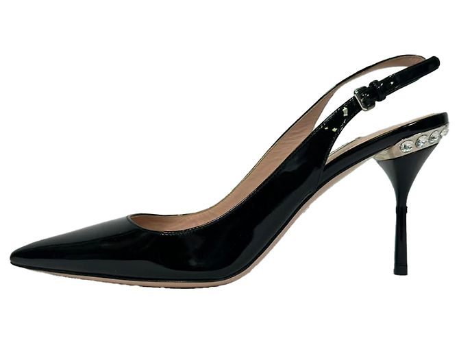 Escarpines slingback con adornos en charol negro Miu Miu - vista 5