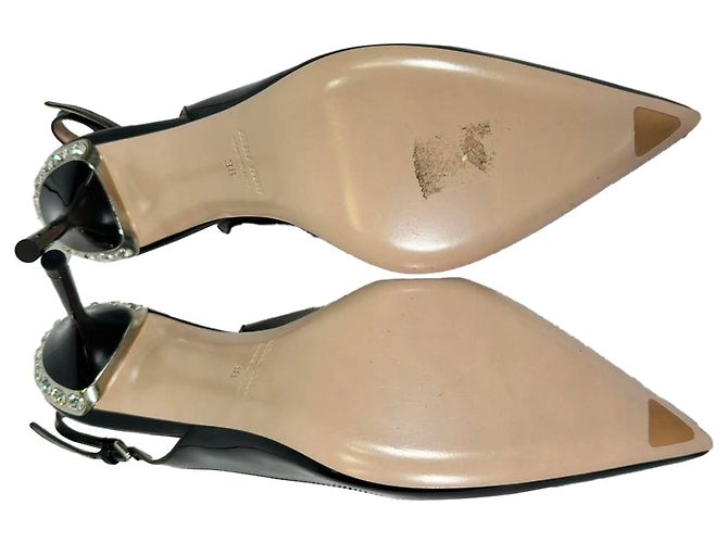 Escarpines slingback con adornos en charol negro Miu Miu - vista 8