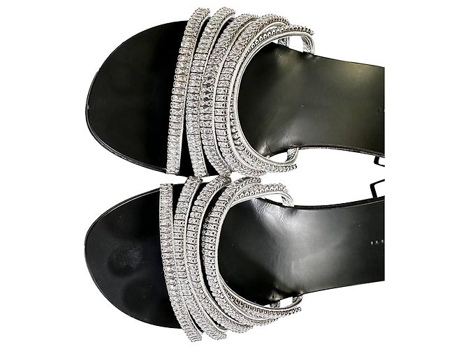 Sandali con tacco slide Giuseppe Zanotti in pelle argento decorati con strass - vista 11