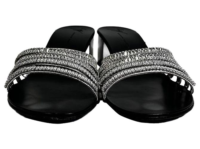 Sandali con tacco slide Giuseppe Zanotti in pelle argento decorati con strass - vista 2