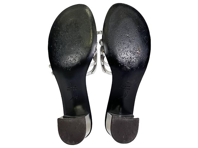 Sandali con tacco slide Giuseppe Zanotti in pelle argento decorati con strass - vista 6
