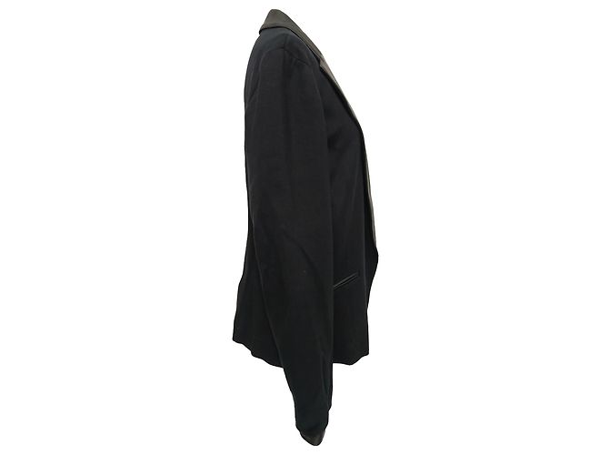 Blazer smoking Theory Leandria com acabamento em couro em viscose preta - vista 2