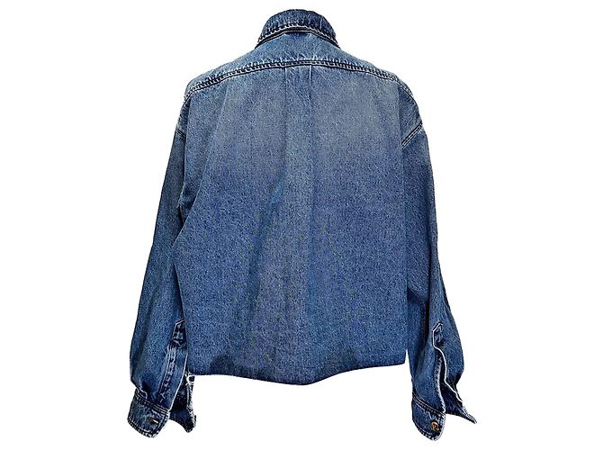 Miu Miu Cropped Shirt mit Raw Hem in Hellblauem Denim - Ansicht 5