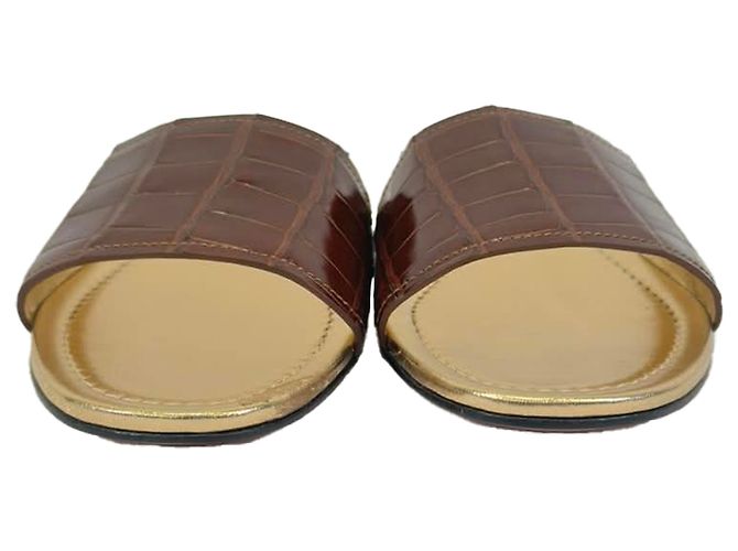 Sandali piatti slide in pelle marrone con effetto coccodrillo Prada Rosso - vista 2