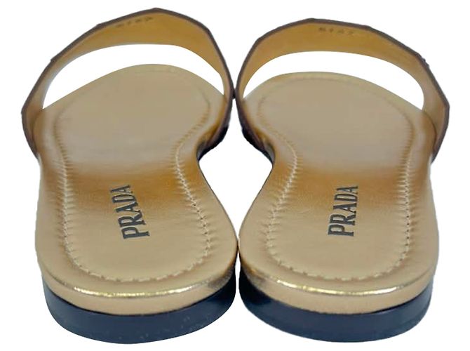 Sandali piatti slide in pelle marrone con effetto coccodrillo Prada Rosso - vista 3