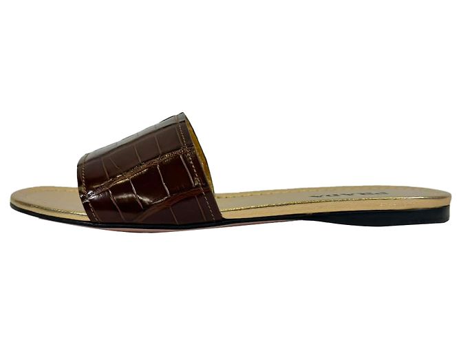 Sandali piatti slide in pelle marrone con effetto coccodrillo Prada Rosso - vista 4