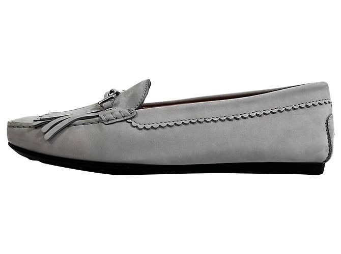 Mocassini con frange Tod's in scamosciato grigio - vista 4