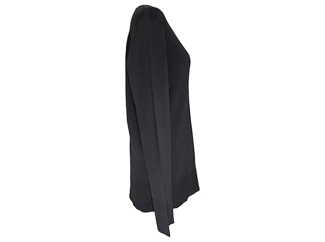 Theory Britona V-Ausschnitt Langarmpullover aus schwarzer Rayon - Ansicht 2