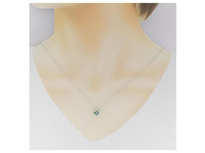 Autre Marque Collana con smeraldo e diamanti Au750 Argento - vista 6