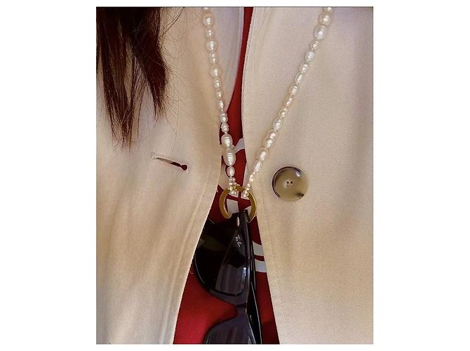 Autre Marque Colar de pérolas de água doce com anel dourado Branco - vista 11