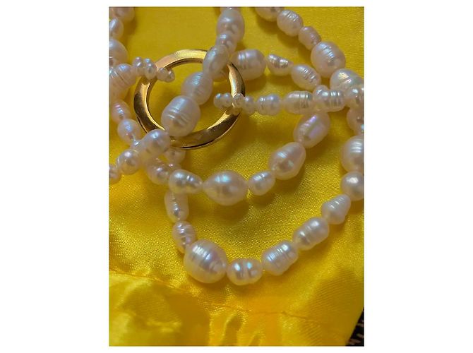Autre Marque Colar de pérolas de água doce com anel dourado Branco - vista 12