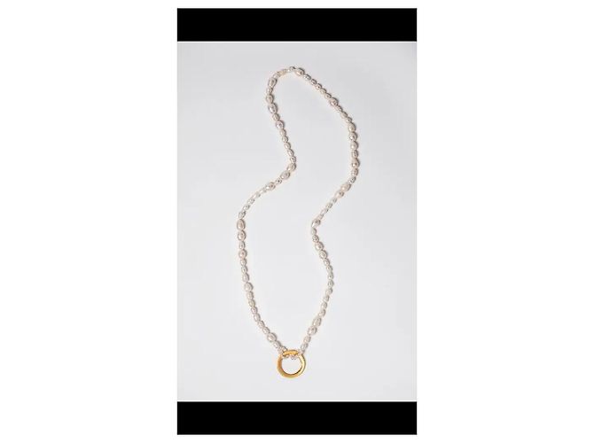 Autre Marque Colar de pérolas de água doce com anel dourado Branco - vista 2