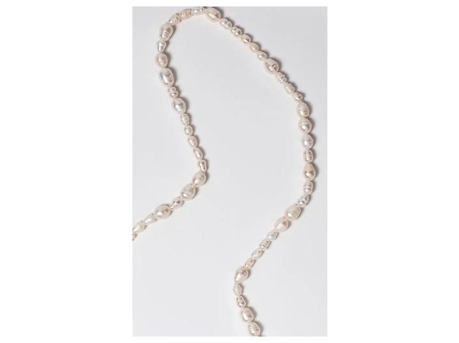 Autre Marque Colar de pérolas de água doce com anel dourado Branco - vista 3