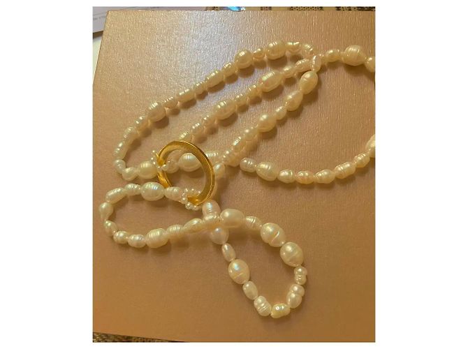 Autre Marque Colar de pérolas de água doce com anel dourado Branco - vista 4