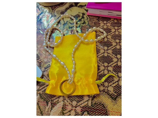 Autre Marque Colar de pérolas de água doce com anel dourado Branco - vista 6