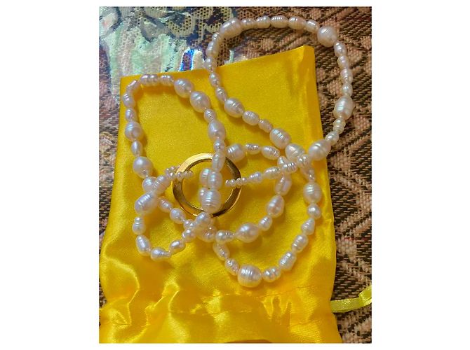 Autre Marque Colar de pérolas de água doce com anel dourado Branco - vista 8