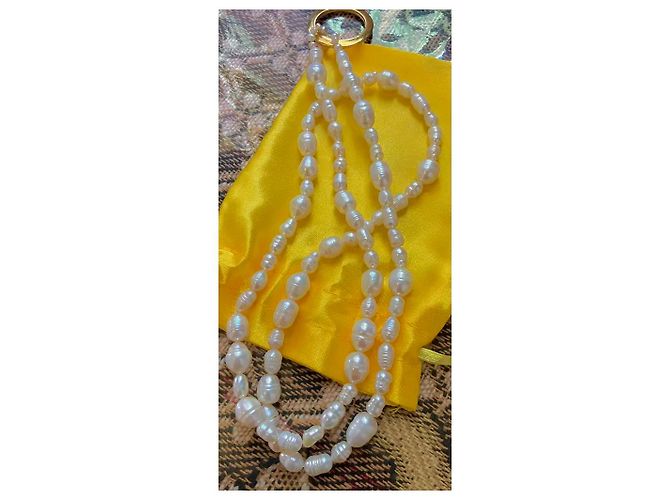 Autre Marque Colar de pérolas de água doce com anel dourado Branco - vista 9