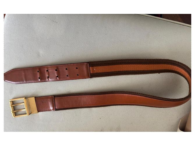 Gucci Reversibler Leder- und Canvas-Gürtel Braun Orange - Ansicht 3